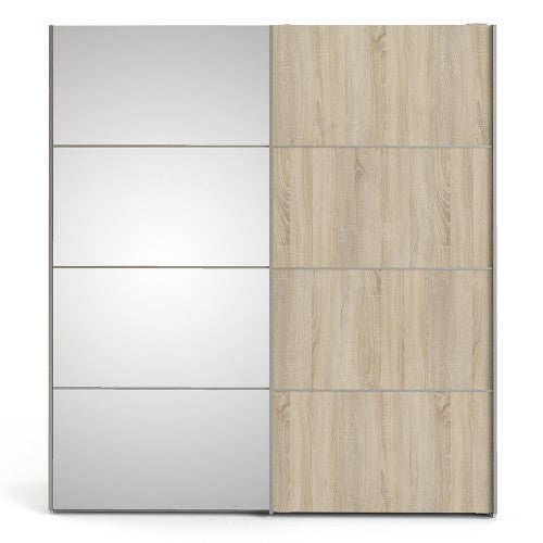 Verona Oak Finish Mirror Sliding Wardrobe by Lavishway | Wardrobe-33188
