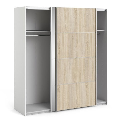 Verona Oak Finish Mirror Sliding Wardrobe by Lavishway | Wardrobe-33189