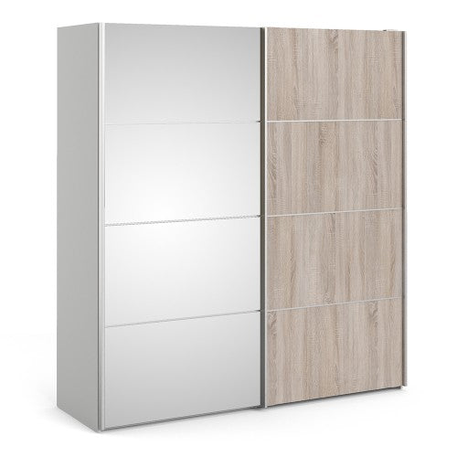 Verona Oak Finish Mirror Sliding Wardrobe by Lavishway | Wardrobe-33194