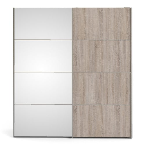 Verona Oak Finish Mirror Sliding Wardrobe by Lavishway | Wardrobe-33197