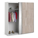 Verona Oak Finish Mirror Sliding Wardrobe by Lavishway | Wardrobe-33195