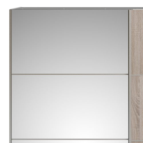 Verona Oak Finish Mirror Sliding Wardrobe by Lavishway | Wardrobe-33204