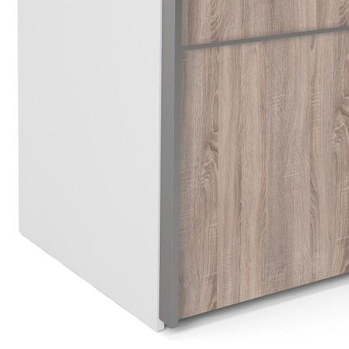 Verona Oak Finish Mirror Sliding Wardrobe by Lavishway | Wardrobe-33205