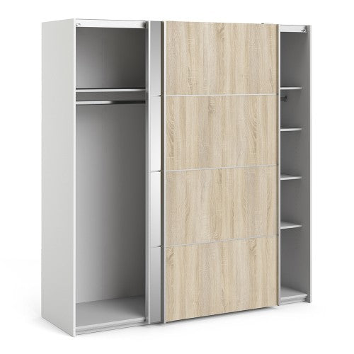 Verona Oak Finish Mirror Sliding Wardrobe by Lavishway | Wardrobe-33186