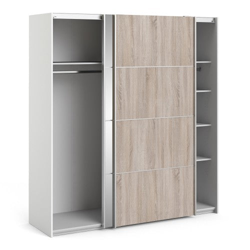 Verona Oak Finish Mirror Sliding Wardrobe by Lavishway | Wardrobe-33198