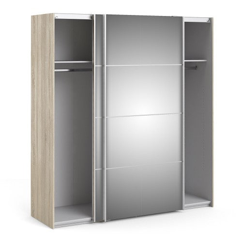 Verona Oak Finish Mirror Sliding Wardrobe by Lavishway | Wardrobe-33209