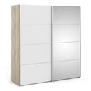 Verona Oak Finish Mirror Sliding Wardrobe by Lavishway | Wardrobe-33215