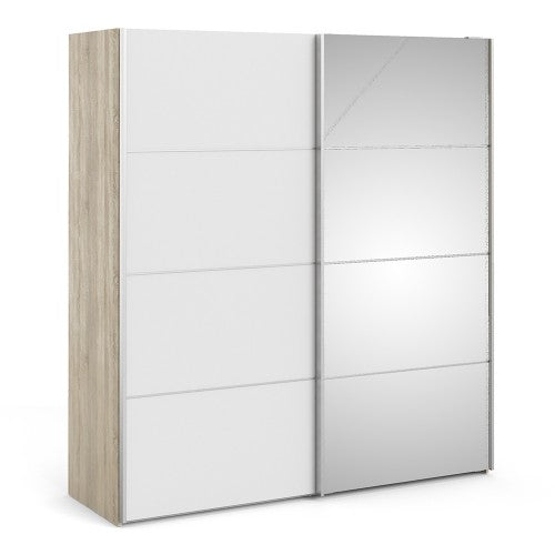 Verona Oak Finish Mirror Sliding Wardrobe by Lavishway | Wardrobe-33215