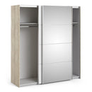Verona Oak Finish Mirror Sliding Wardrobe by Lavishway | Wardrobe-33218