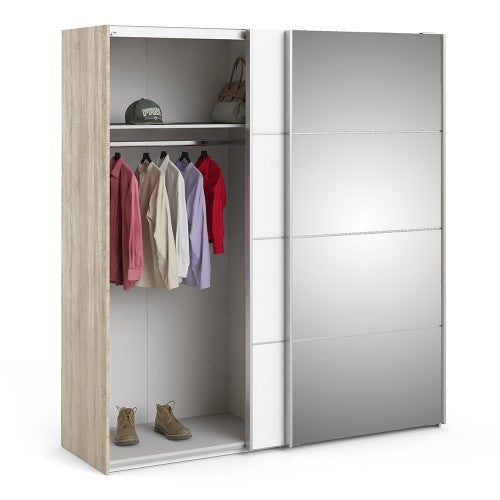 Verona Oak Finish Mirror Sliding Wardrobe by Lavishway | Wardrobe-33219