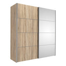 Verona Oak Finish Mirror Sliding Wardrobe by Lavishway | Wardrobe-33229