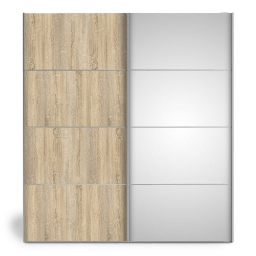 Verona Oak Finish Mirror Sliding Wardrobe by Lavishway | Wardrobe-33230