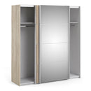 Verona Oak Finish Mirror Sliding Wardrobe by Lavishway | Wardrobe-33231