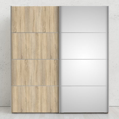 Verona Oak Finish Mirror Sliding Wardrobe by Lavishway | Wardrobe-33179