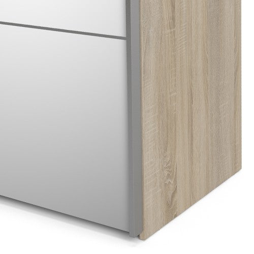 Verona Oak Finish Mirror Sliding Wardrobe by Lavishway | Wardrobe-33234