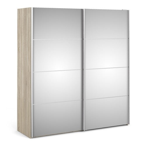 Verona Oak Finish Mirror Sliding Wardrobe by Lavishway | Wardrobe-33203