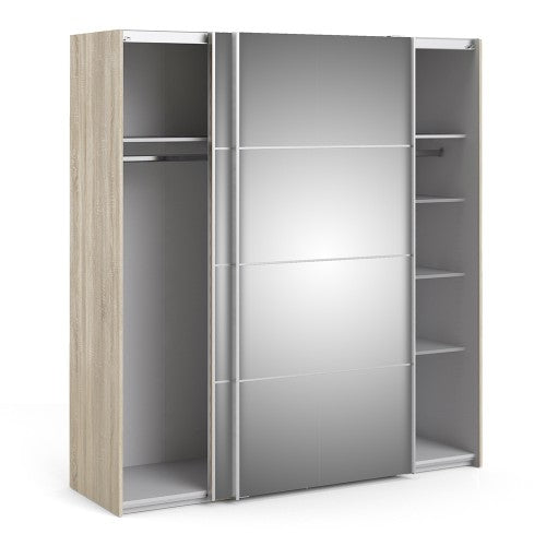 Verona Oak Finish Mirror Sliding Wardrobe by Lavishway | Wardrobe-33207