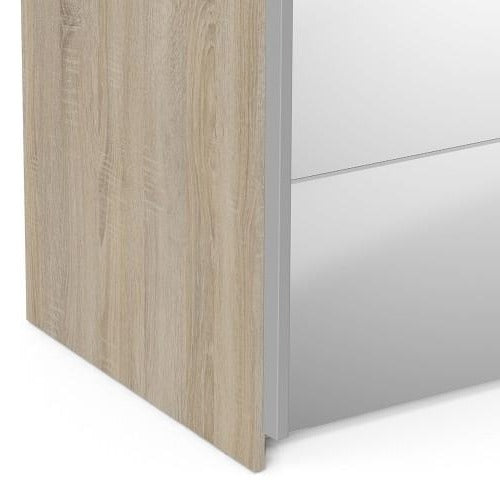 Verona Oak Finish Mirror Sliding Wardrobe by Lavishway | Wardrobe-33235