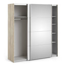 Verona Oak Finish Mirror Sliding Wardrobe by Lavishway | Wardrobe-33217
