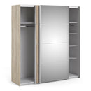 Verona Oak Finish Mirror Sliding Wardrobe by Lavishway | Wardrobe-33226