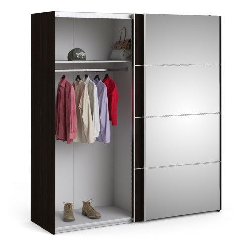 Verona Oak Finish Mirror Sliding Wardrobe by Lavishway | Wardrobe-33258