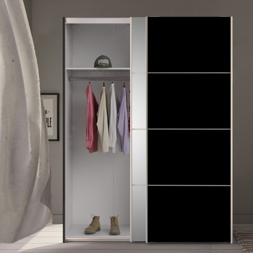 Verona Oak Finish Mirror Sliding Wardrobe by Lavishway | Wardrobe-33250