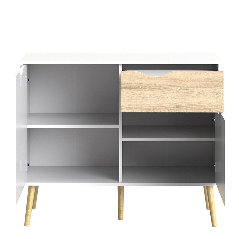 Oslo Oak & White Wooden 1 Drawer Sideboard by Lavishway | Sideboards-41825