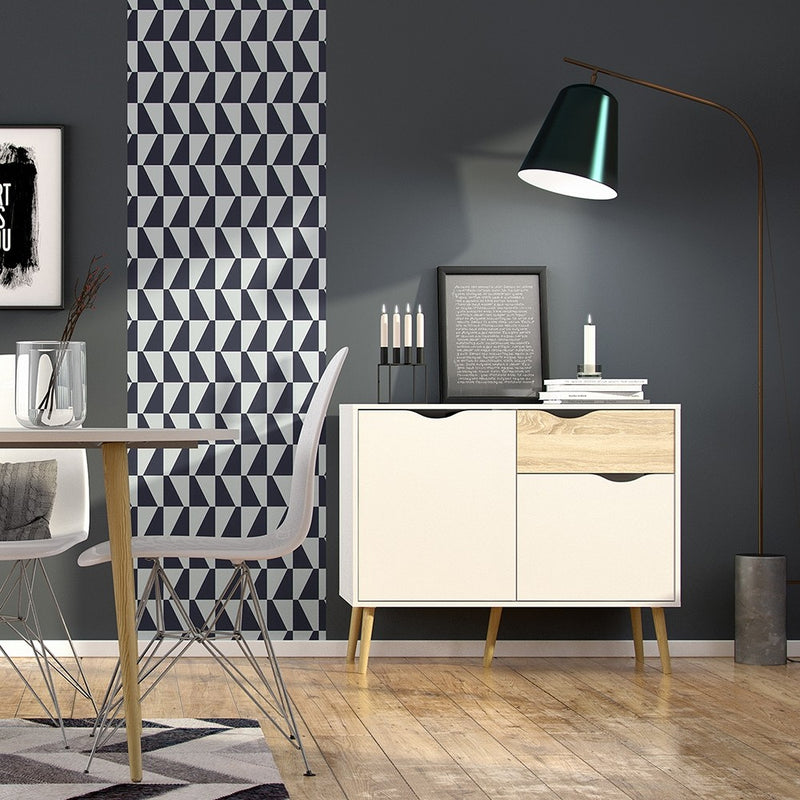 Oslo Oak & White Wooden 1 Drawer Sideboard by Lavishway | Sideboards-41823