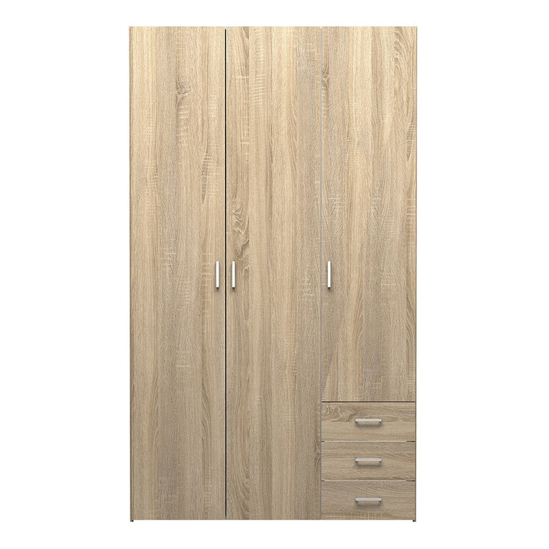 Space 3 Doors 3 Drawers Oak Wardrobe by Lavishway | Wardrobe-33491