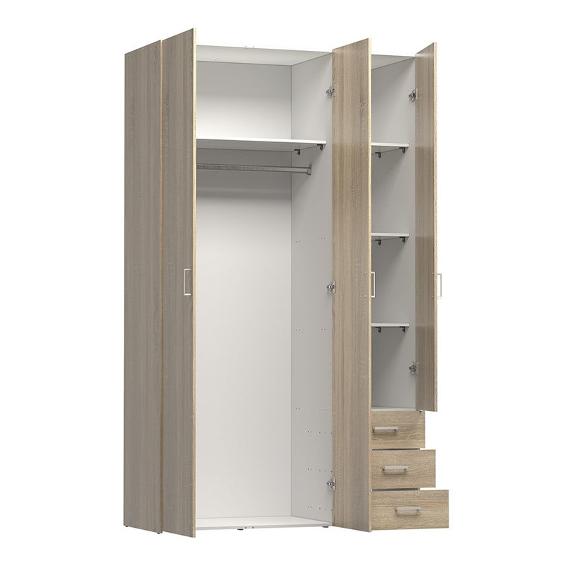 Space 3 Doors 3 Drawers Oak Wardrobe by Lavishway | Wardrobe-33492