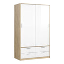 Line Oak & White High Gloss 2 Doors Wardrobe by Lavishway | Wardrobe-29863