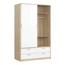 Line Oak & White High Gloss 2 Doors Wardrobe by Lavishway | Wardrobe-29865