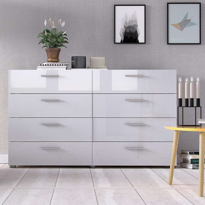Pepe Oak & White High Gloss 8 Drawers Chest by Lavishway | Chest Of Drawers-29147