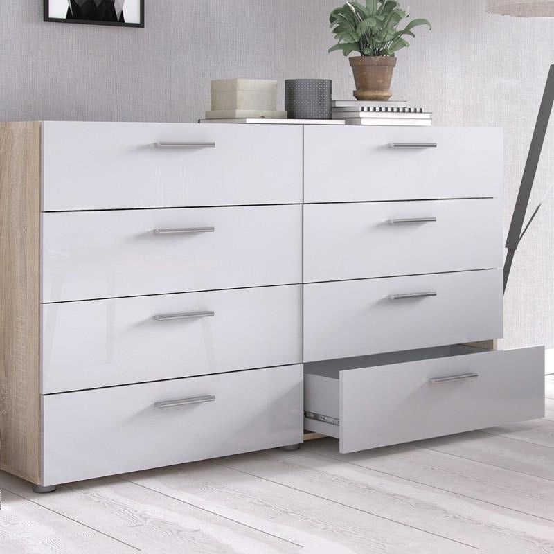 Pepe Oak & White High Gloss 8 Drawers Chest by Lavishway | Chest Of Drawers-29148