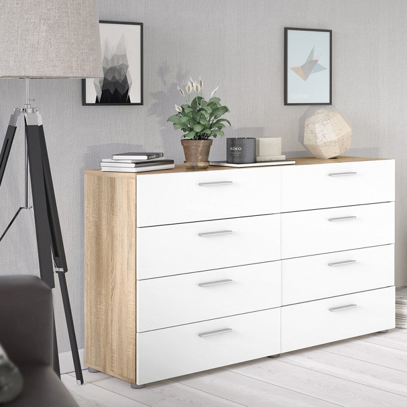 Pepe Oak & White High Gloss 8 Drawers Chest by Lavishway | Chest Of Drawers-29159