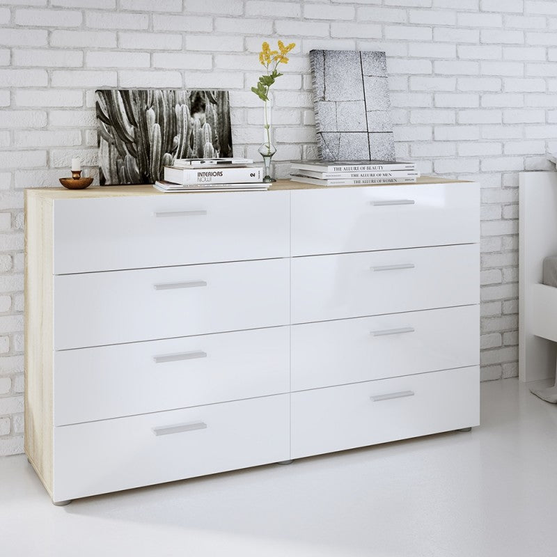 Pepe Oak & White High Gloss 8 Drawers Chest by Lavishway | Chest Of Drawers-29149