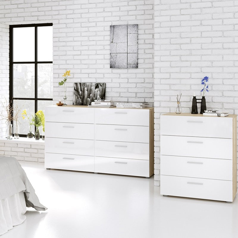 Pepe Oak & White High Gloss 8 Drawers Chest by Lavishway | Chest Of Drawers-29158