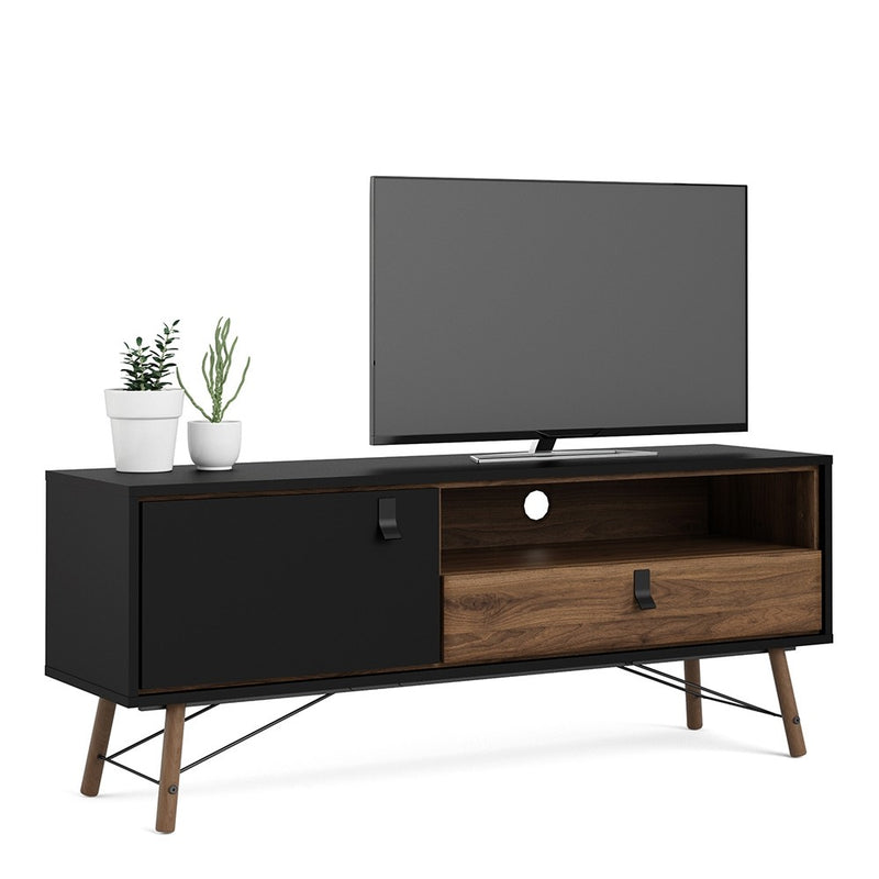 Ry Matt Black and Walnut TV Unit by Lavishway | TV Units Cabinets-41242