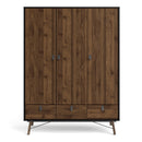 Ry Matt Black 3 Doors Walnut Wardrobe by Lavishway | Wardrobe-34715