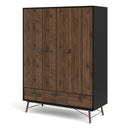 Ry Matt Black 3 Doors Walnut Wardrobe by Lavishway | Wardrobe-34716