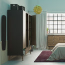Ry Matt Black 3 Doors Walnut Wardrobe by Lavishway | Wardrobe-34720