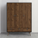 Ry Matt Black 3 Doors Walnut Wardrobe by Lavishway | Wardrobe-34712