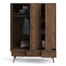 Ry Matt Black 3 Doors Walnut Wardrobe by Lavishway | Wardrobe-34714