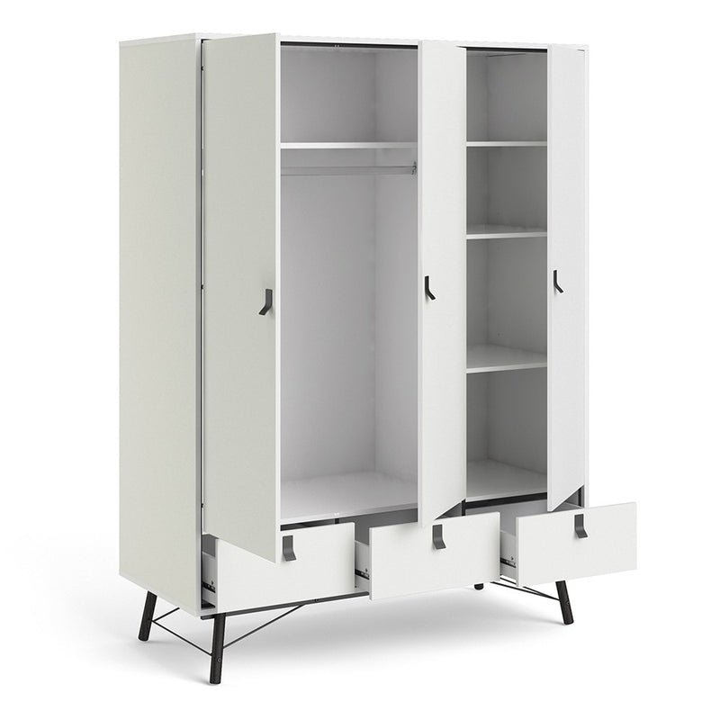 Ry 2 Doors and 3 Drawers Matt White Wardrobe by Lavishway | Wardrobe-34708