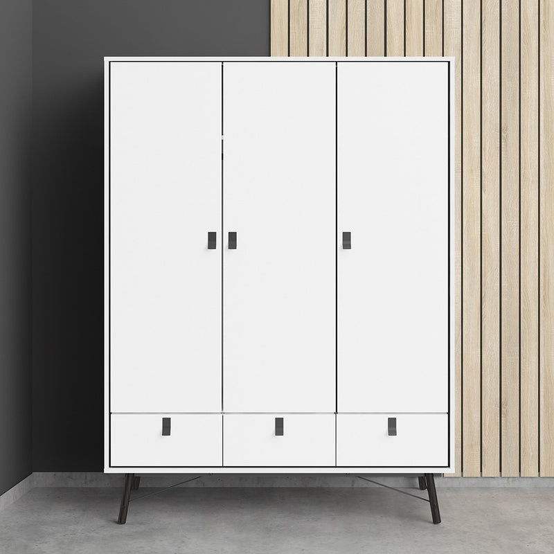 Ry 2 Doors and 3 Drawers Matt White Wardrobe by Lavishway | Wardrobe-34702
