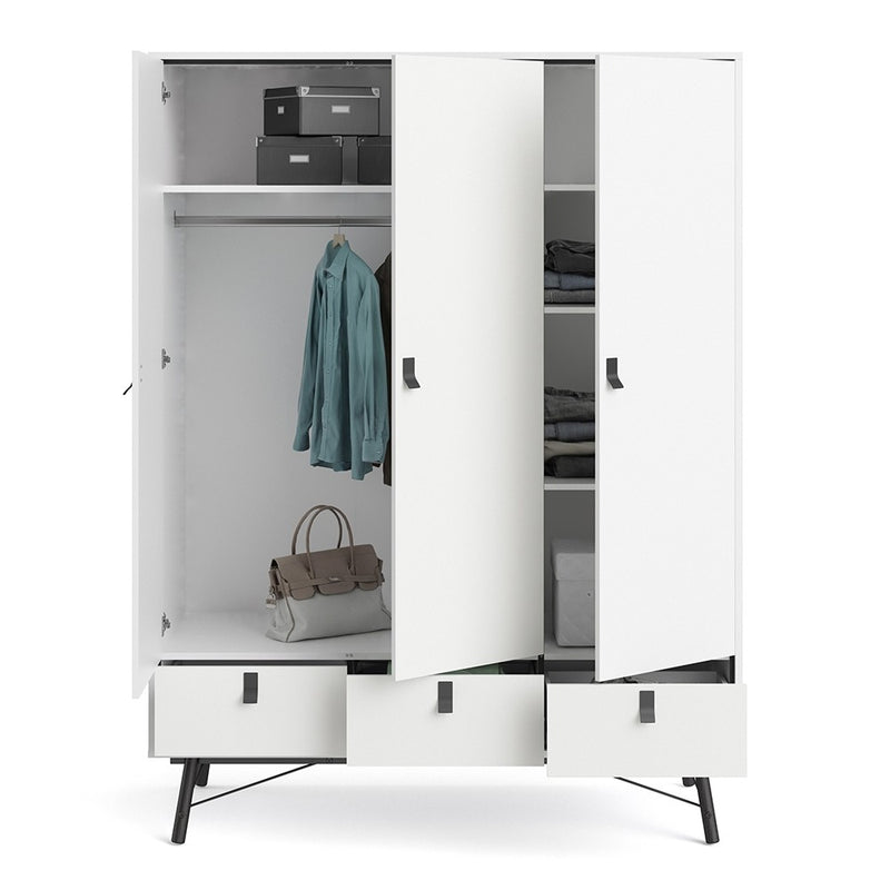 Ry 2 Doors and 3 Drawers Matt White Wardrobe by Lavishway | Wardrobe-34703