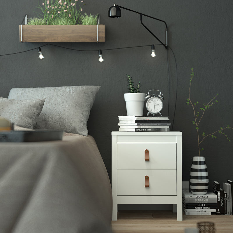 Barcelona White 2 Drawers Bedside Table by Lavishway | Bedside Tables-29854