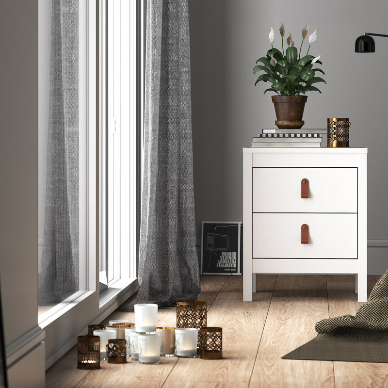 Barcelona White 2 Drawers Bedside Table by Lavishway | Bedside Tables-29855