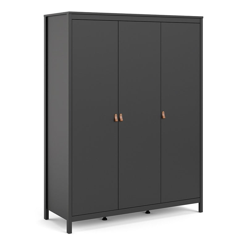 Barcelona Matt Black 3 Doors Wardrobe by Lavishway | Wardrobe-34698