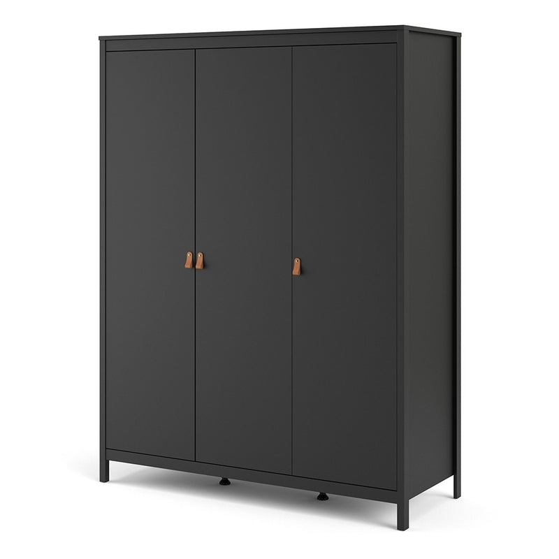 Barcelona Matt Black 3 Doors Wardrobe by Lavishway | Wardrobe-34695